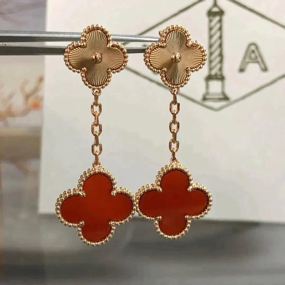 [⭐Luxery]CLOVER 2 MOTIF  LASER CARNELIAN EARRINGS