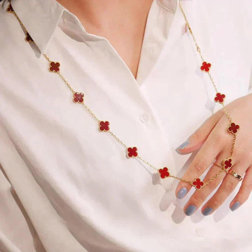[⭐Luxery]CLOVER 20 MOTIFS CARNELIAN NECKLACE