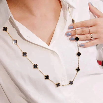 [⭐Luxery]CLOVER 20 MOTIFS ONYX NECKLACE