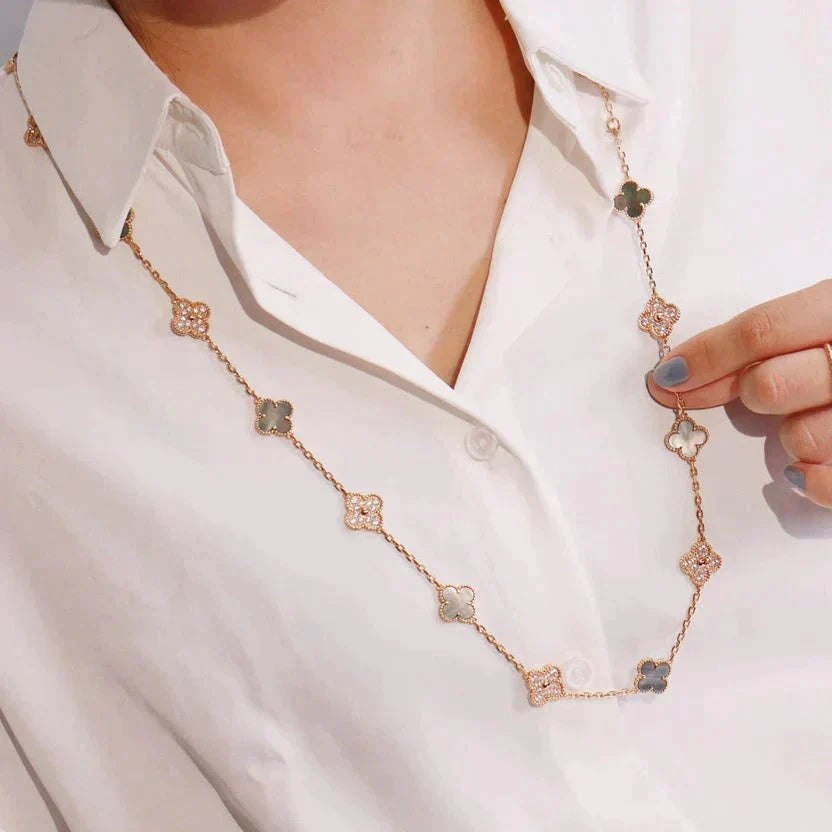 [⭐Luxery]CLOVER 20 MOTIFS DARK MOP DIAMOND  NECKLACE