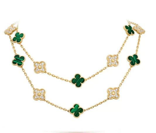 [⭐Luxery]CLOVER 20 MOTIFS MALACHITE DIAMOND NECKLACE