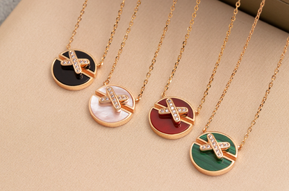 [⭐Luxery]JEUX DE PINK GOLD DIAMOND NECKLACE