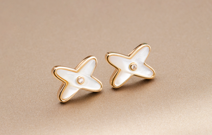 [⭐Luxery]JEUX DE WHITE MOP PINK GOLD DIAMOND EARRINGS