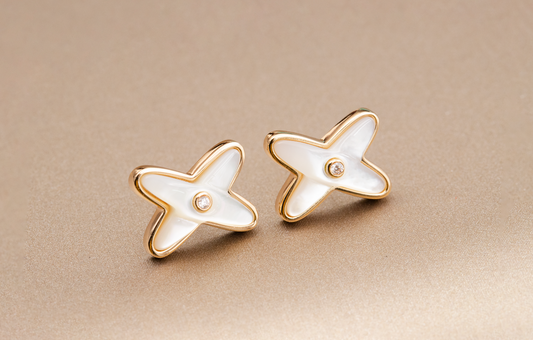 [⭐Luxery]JEUX DE WHITE MOP PINK GOLD DIAMOND EARRINGS
