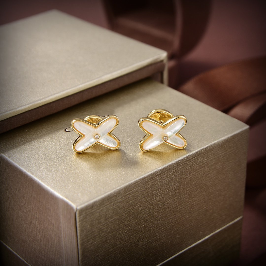 [⭐Luxery]JEUX DE WHITE MOP GOLD DIAMOND EARRINGS