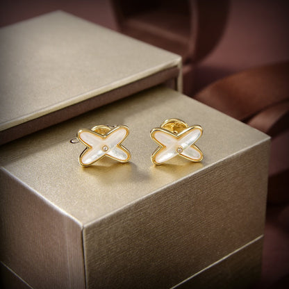 [⭐Luxery]JEUX DE WHITE MOP GOLD DIAMOND EARRINGS