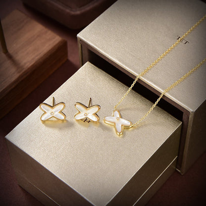 [⭐Luxery]JEUX DE WHITE MOP GOLD DIAMOND EARRINGS