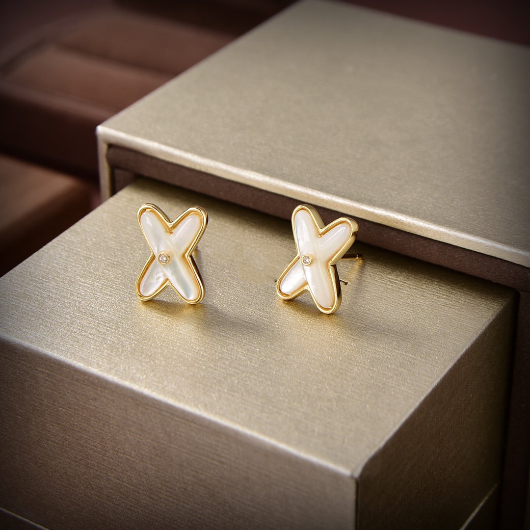 [⭐Luxery]JEUX DE WHITE MOP GOLD DIAMOND EARRINGS