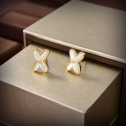 [⭐Luxery]JEUX DE WHITE MOP GOLD DIAMOND EARRINGS