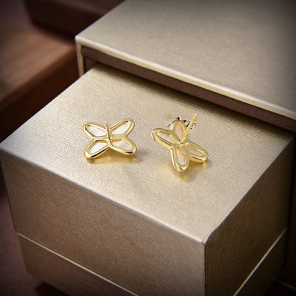 [⭐Luxery]JEUX DE WHITE MOP GOLD DIAMOND EARRINGS