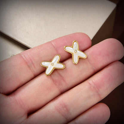 [⭐Luxery]JEUX DE WHITE MOP GOLD DIAMOND EARRINGS