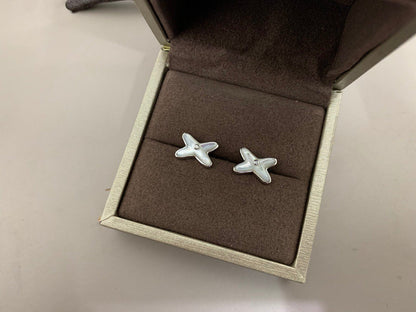 [⭐Luxery]JEUX DE WHITE MOP SILVER DIAMOND EARRINGS