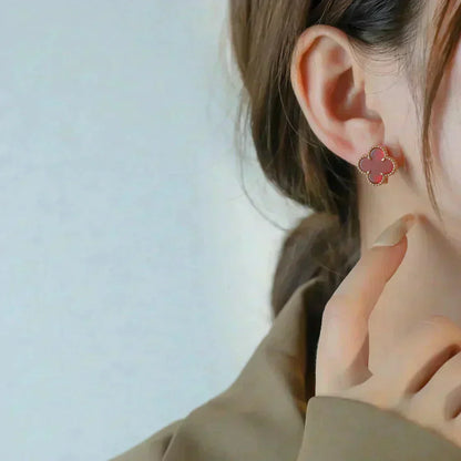 [⭐Luxery]CLOVER MEDIUM 1 MOTIFS CARNELIAN  EARRINGS