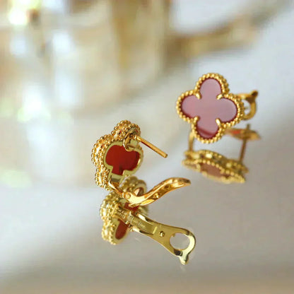 [⭐Luxery]CLOVER MEDIUM 1 MOTIFS CARNELIAN  EARRINGS
