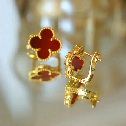 [⭐Luxery]CLOVER MEDIUM 1 MOTIFS CARNELIAN  EARRINGS