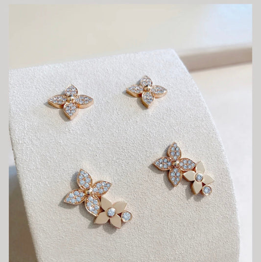 [⭐Luxery]STAR BLOSSOM STUD EARRINGS PINK GOLD DIAMONDS