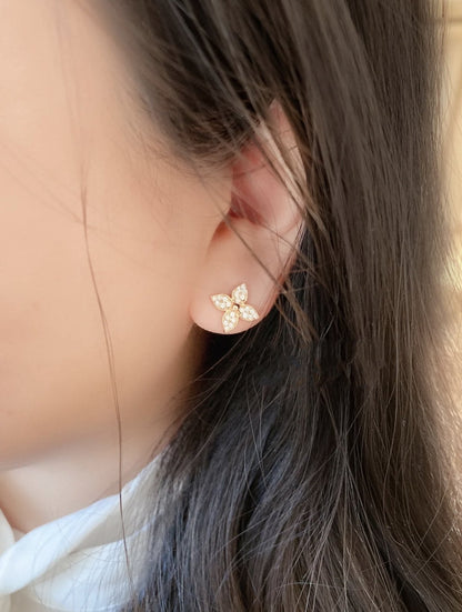 [⭐Luxery]STAR BLOSSOM STUD EARRINGS PINK GOLD DIAMONDS