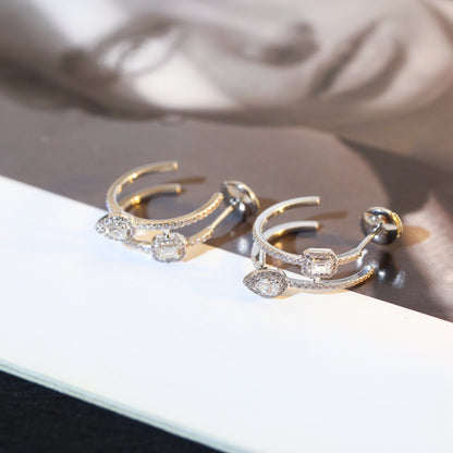 [⭐Luxery]CREOLES MY TWIN 2 RANGS SILVER DIAMOND EARRINGS