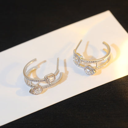 [⭐Luxery]CREOLES MY TWIN 2 RANGS SILVER DIAMOND EARRINGS