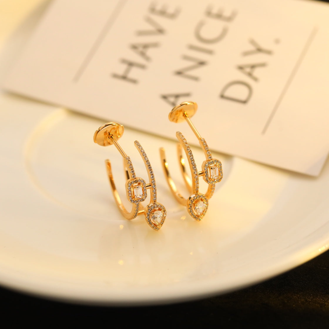 [⭐Luxery]CREOLES MY TWIN 2 RANGS SILVER DIAMOND EARRINGS