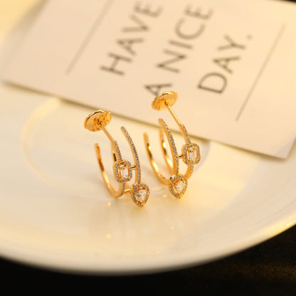 [⭐Luxery]CREOLES MY TWIN 2 RANGS SILVER DIAMOND EARRINGS