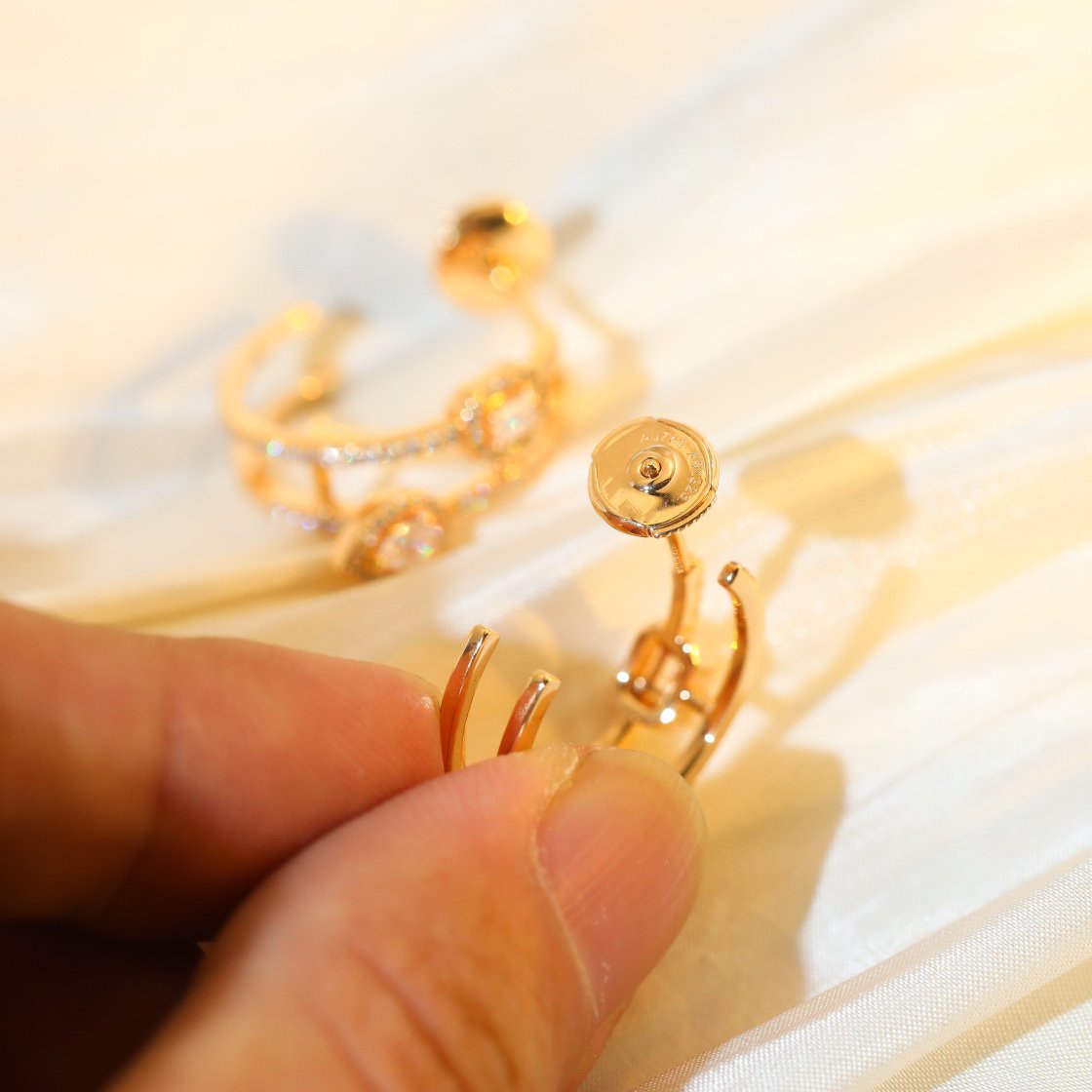 [⭐Luxery]CREOLES MY TWIN 2 RANGS SILVER DIAMOND EARRINGS