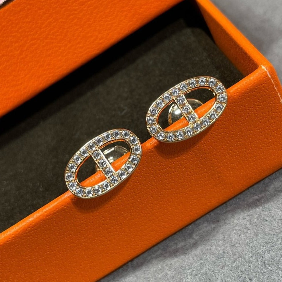 [⭐Luxery]HM FULL DIAMOND PIG NOSE STUD EARRINGS