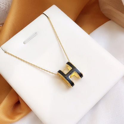 [⭐Luxery]HM CLIC BLACK ENAMEL GOLD NECKLACE