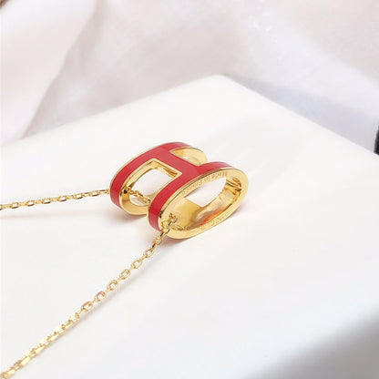 [⭐Luxery]HM CLIC RED ENAMEL GOLD NECKLACE