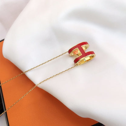 [⭐Luxery]HM CLIC RED ENAMEL GOLD NECKLACE