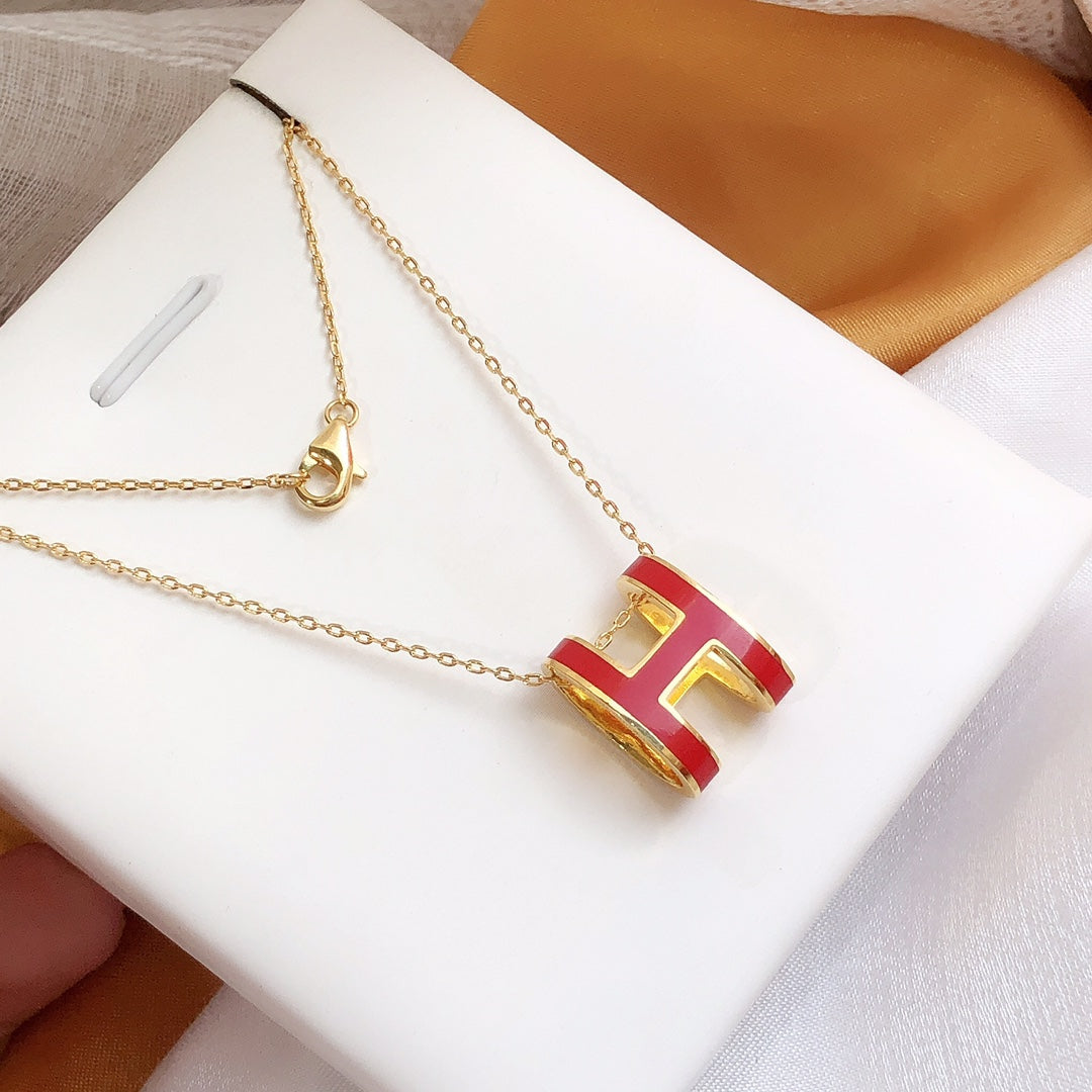 [⭐Luxery]HM CLIC RED ENAMEL GOLD NECKLACE