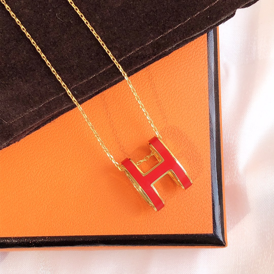 [⭐Luxery]HM CLIC RED ENAMEL GOLD NECKLACE
