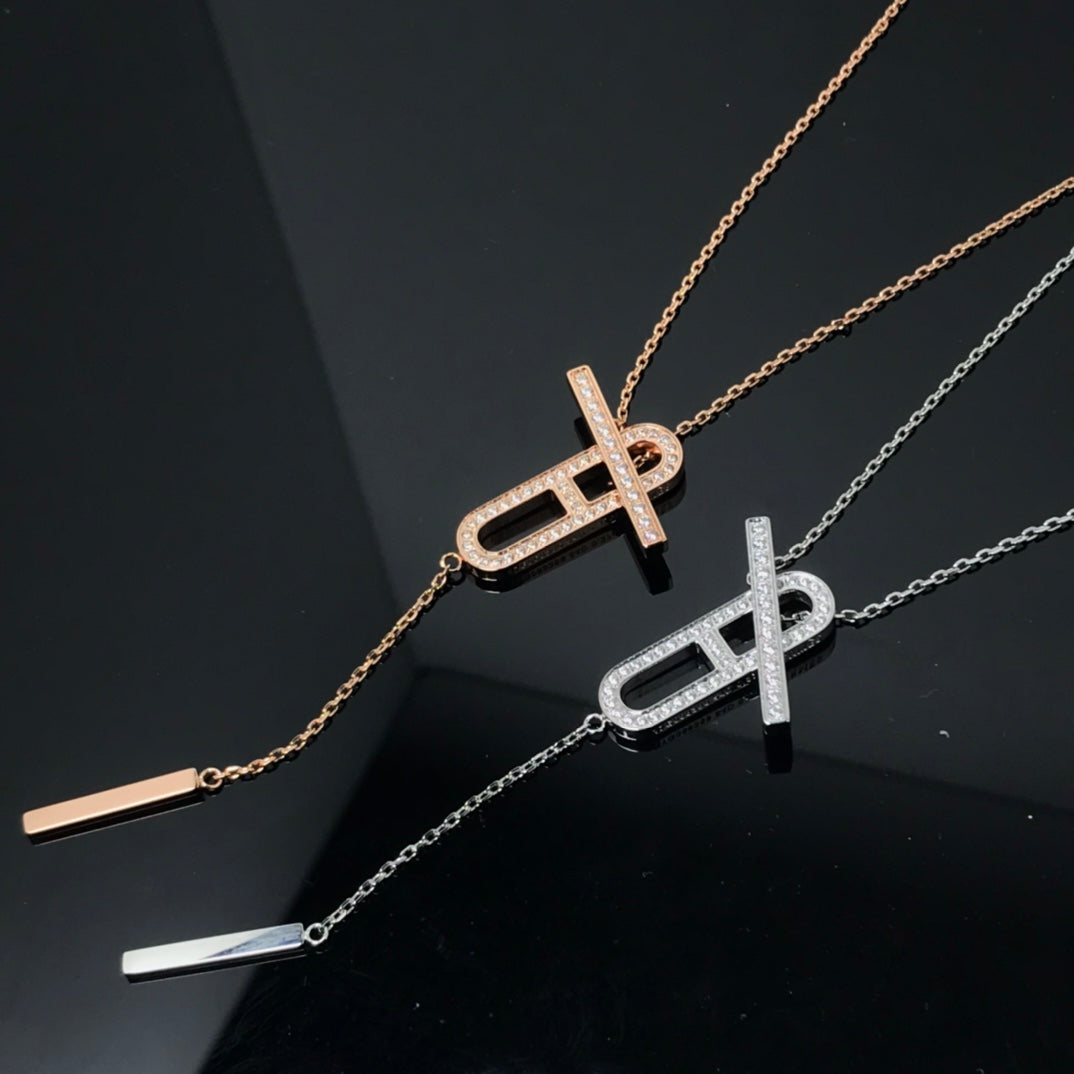 [⭐Luxery]HM NECKLACE PLATINUM ROSE GOLD DIAMOND