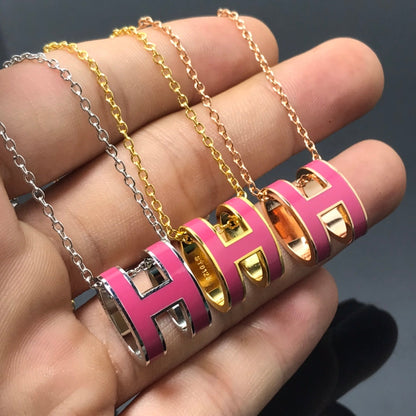[⭐Luxery]H NECKLACE PINK