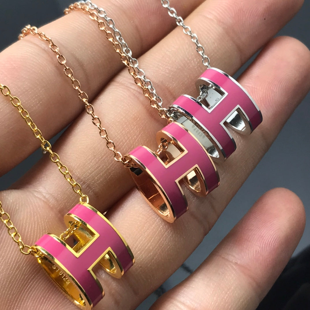 [⭐Luxery]H NECKLACE PINK