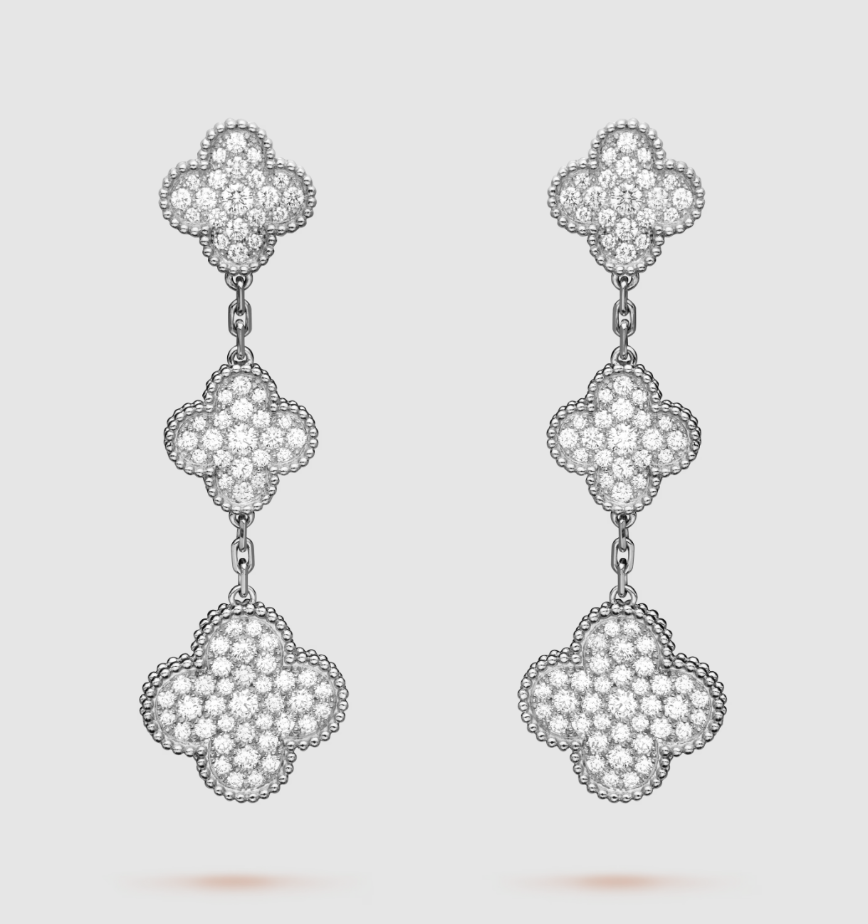[⭐Luxery]CLOVER 3 MOTIF DIAMOND SILVER DROP EARRINGS