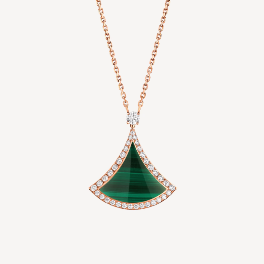 [⭐Luxery]DREAM MALACHITE DIAMOND PAVED PINK GOLD NECKLACE