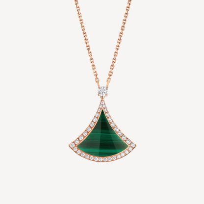 [⭐Luxery]DREAM MALACHITE DIAMOND PAVED PINK GOLD NECKLACE