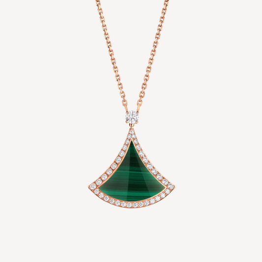[⭐Luxery]DREAM MALACHITE DIAMOND PAVED PINK GOLD NECKLACE