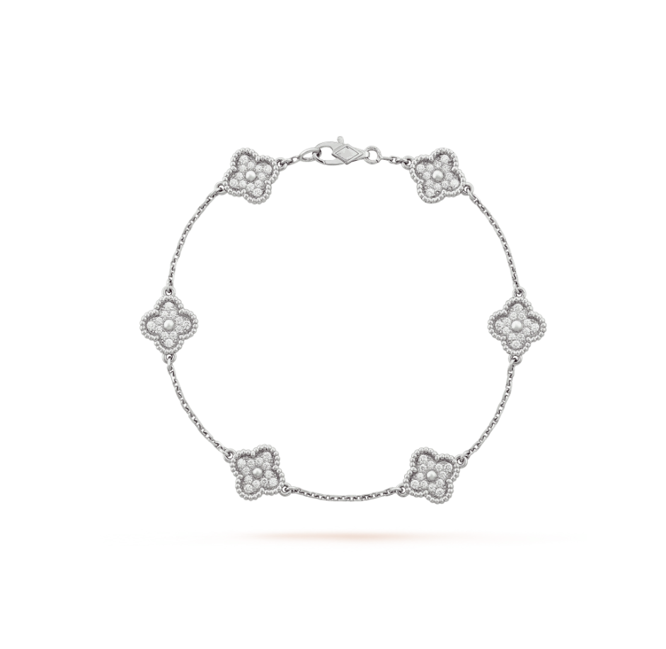 [⭐Luxery]CLOVER 6 MOTIF SILVER DIAMOND BRACELET