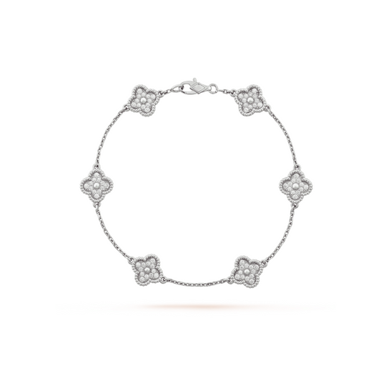 [⭐Luxery]CLOVER 6 MOTIF SILVER DIAMOND BRACELET