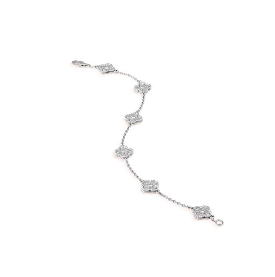 [⭐Luxery]CLOVER 6 MOTIF SILVER DIAMOND BRACELET