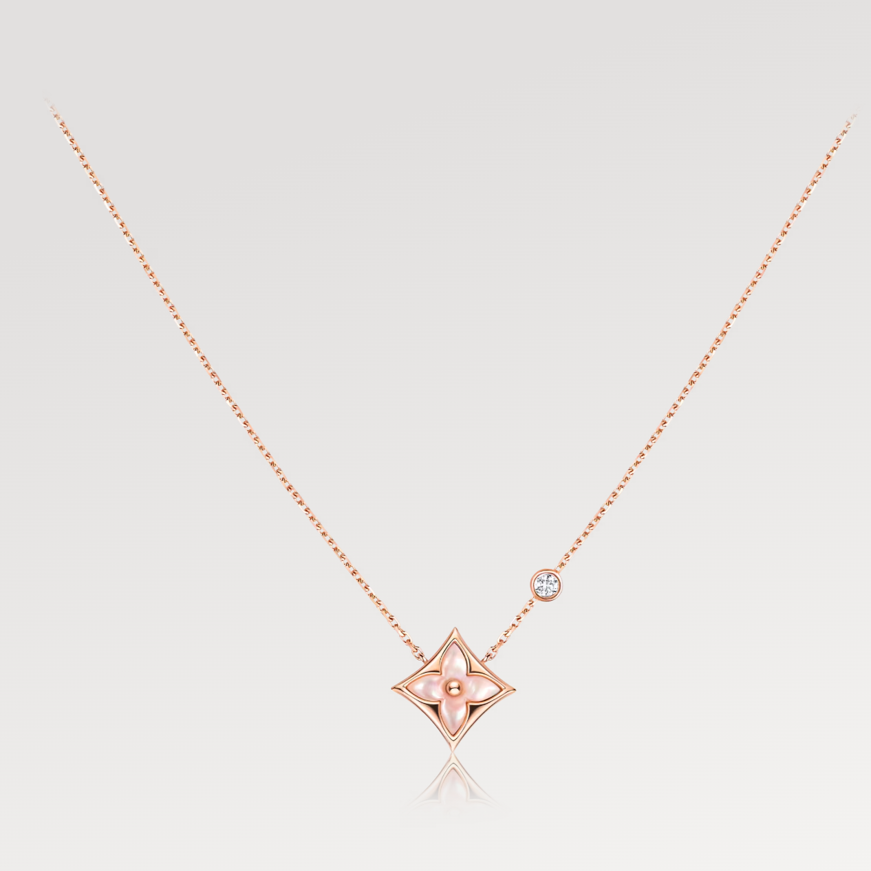 [⭐Luxery]STAR PINK MOP 1 DIAMOND PINK GOLD NECKLACE
