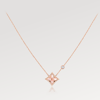 [⭐Luxery]STAR PINK MOP 1 DIAMOND PINK GOLD NECKLACE