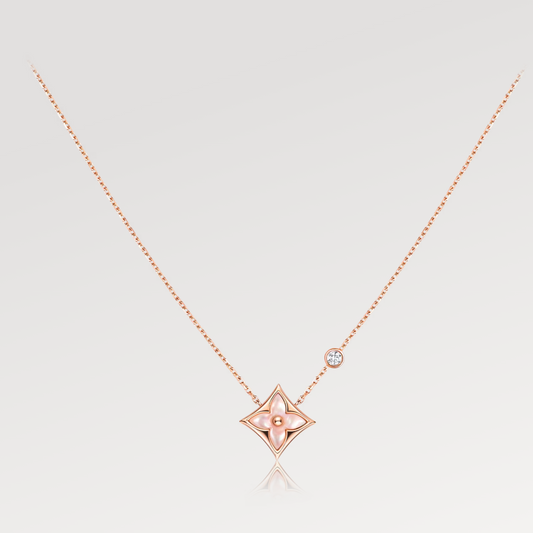 [⭐Luxery]STAR PINK MOP 1 DIAMOND PINK GOLD NECKLACE