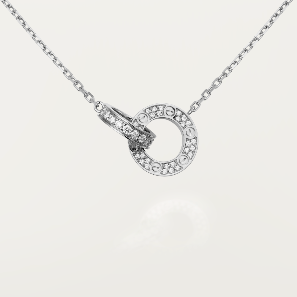 [⭐Luxery]LOVE 7.6MM NECKLACE ROSE GOLD AND SILVER  FULL DIAMOND