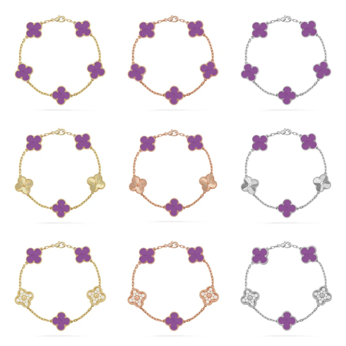 [⭐Luxery] CLOVER 5 MOTIF VIOLET BRACELET COLLECTION