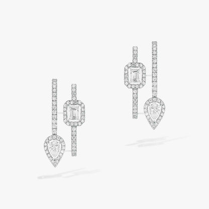 [⭐Luxery]CREOLES MY TWIN 2 RANGS SILVER DIAMOND EARRINGS