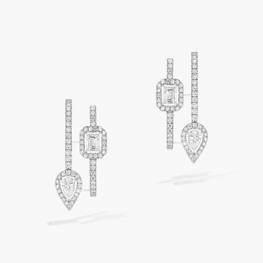 [⭐Luxery]CREOLES MY TWIN 2 RANGS SILVER DIAMOND EARRINGS