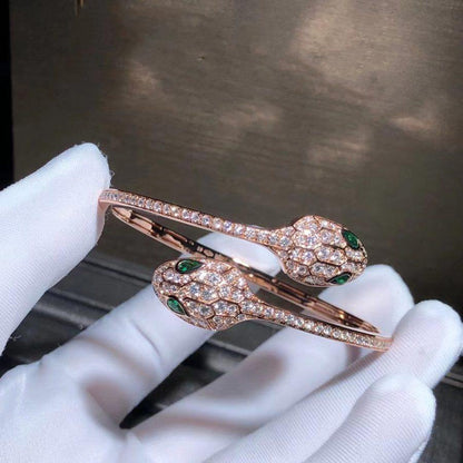 [⭐Luxery]SERPENTI BRACELET PINK GOLD MALACHITE DIAMOND DOUBLE SNAKE